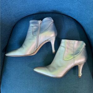 Sole Society Raphaela Silver Metallic Ankle Booties with Stiletto Heels